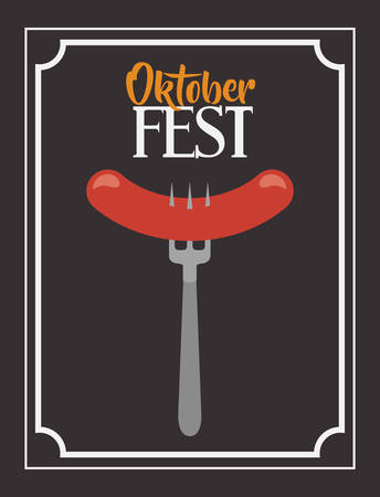 sausage fork frame food meu oktoberfest icon. Colorful and Flat design. Vector illustrationのイラスト素材
