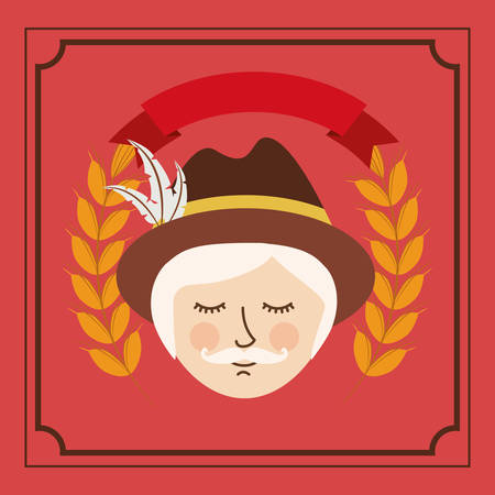 man german germany cartoon avatar cloth traditional oktoberfest icon. Colorful frame and Flat design. Vector illustrationのイラスト素材