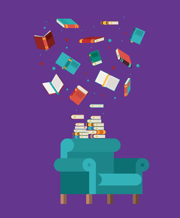 livingroom library books chair seat home literature learning knowledge icon. Colorful design. Vector illustrationのイラスト素材