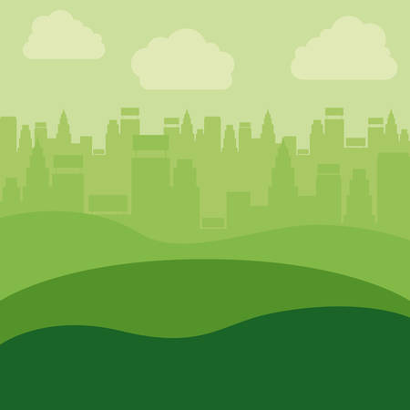 Building and clouds icon. Eco and green city theme. Colorful design. Vector illustrationのイラスト素材