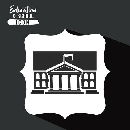 School building inside frame icon. Education learning and study theme. Black and white design. Vector illustrationのイラスト素材