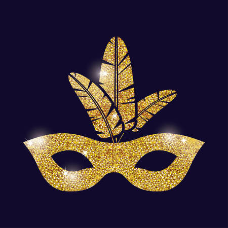 mask feather carnival festival circus fair celebration  icon. Gold and blue design. Vector illustrationのイラスト素材