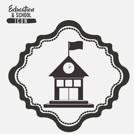 School building inside frame icon. Education learning and study theme. Black and white design. Vector illustrationのイラスト素材