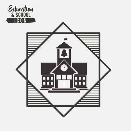 School building inside frame icon. Education learning and study theme. Black and white design. Vector illustrationのイラスト素材