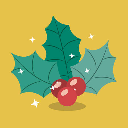 leaves and berry icon. Merry Christmas season decoration figure theme. Colorful design. Vector illustrationのイラスト素材