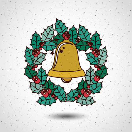 Gold bell and wreath icon. Merry Christmas season decoration figure theme. Colorful design. Vector illustrationのイラスト素材