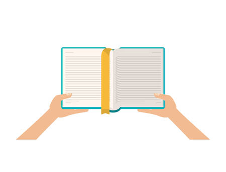 Book open with hands icon. Education knowledge learning and study theme. Colorful design. Vector illustrationのイラスト素材