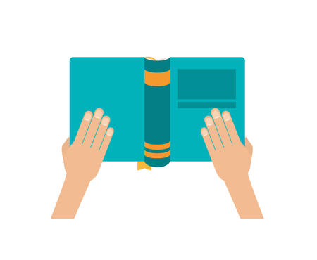 Book open with hands icon. Education knowledge learning and study theme. Colorful design. Vector illustrationのイラスト素材