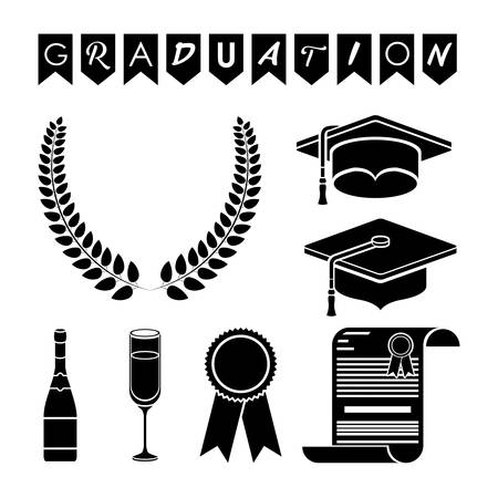 Graduation cap wreath bottle cup diploma and seal stamp icon. University school and education theme. Isolated design. Vector illustrationのイラスト素材