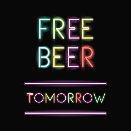 Free beer neon font icon. Text typography decoration and advertising theme. Colorful design. Vector illustrationのイラスト素材