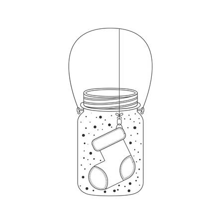 Boot inside mason jar icon. Merry Christmas season and decoration theme. Sketch and draw design. Vector illustrationのイラスト素材