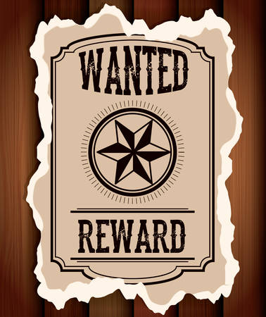 Wanted paper poster icon. Search and western theme. Vintage and retro design. Wood background. Vector illustrationのイラスト素材