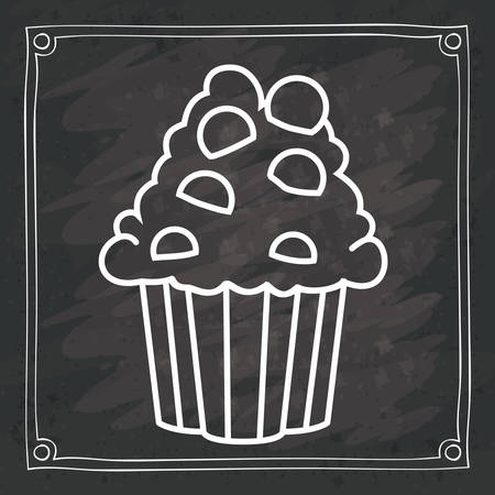 Cupcake muffin icon. Bakery food daily and fresh theme. Frame blackboard and grunge background. Vector illustrationのイラスト素材