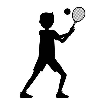 Boy playing tennis icon. Sport hobby and training theme. Isolated design. Vector illustrationのイラスト素材