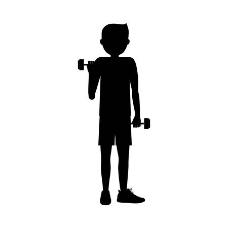 Boy lifting weight icon. Sport hobby and training theme. Isolated design. Vector illustrationのイラスト素材