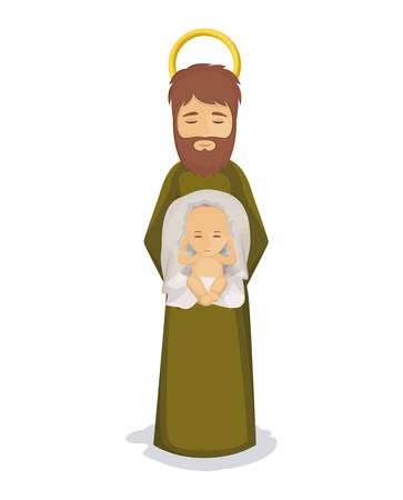 Baby jesus and joseph icon. Holy family and merry christmas season theme. Colorful design. Vector illustrationのイラスト素材