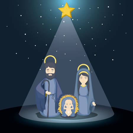 Joseph mary and baby jesus cartoon icon. Holy family and merry christmas season theme. Colorful design. Vector illustrationのイラスト素材