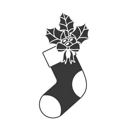 christmas sock with holy berry decoration silhouette. vector illustrationのイラスト素材