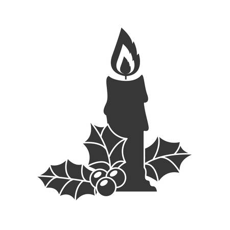 candle light with holy berry christmas decoration silhouette. vector illustrationのイラスト素材
