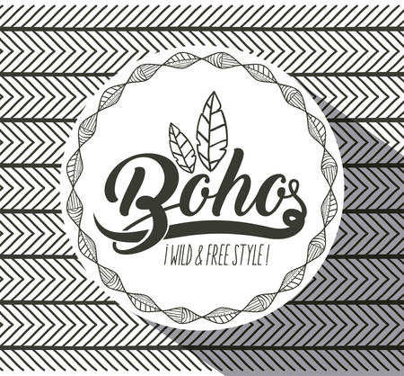 boho and feather inside circle icon. Bohemic ornament indian and decoration theme. Abstract background. Black and white design. Vector illustrationのイラスト素材