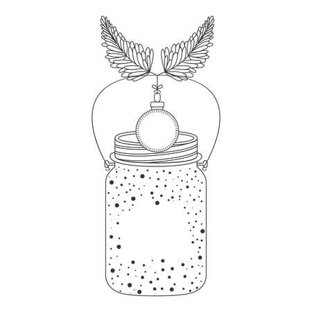 mason jar with christmas ball  hanging. Sketch and draw design. vector illustrationのイラスト素材
