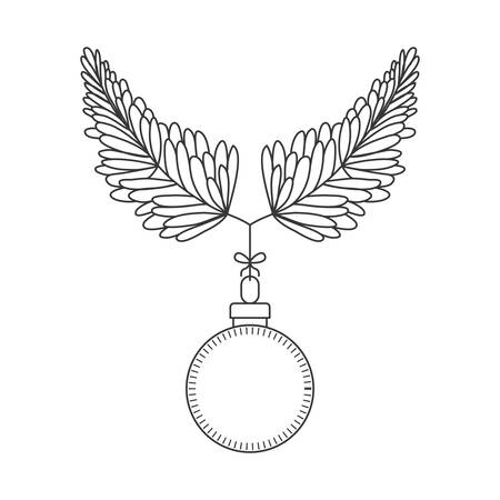 christmas ball with leaves decoration hanging. sketch and draw design. vector illustrationのイラスト素材