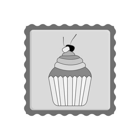 post stamp with sweet cupcake dessert with cherry decoration icon inside. vector illustrationのイラスト素材