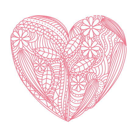 pink heart with flowers and leaves decoration background. vector illustrationのイラスト素材