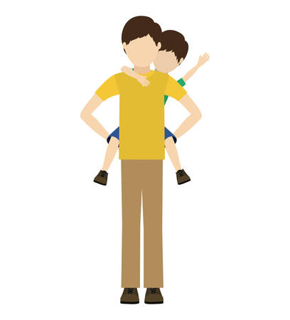 avatar man dad carrying his son on his shoulders over white background. vector illustrationのイラスト素材