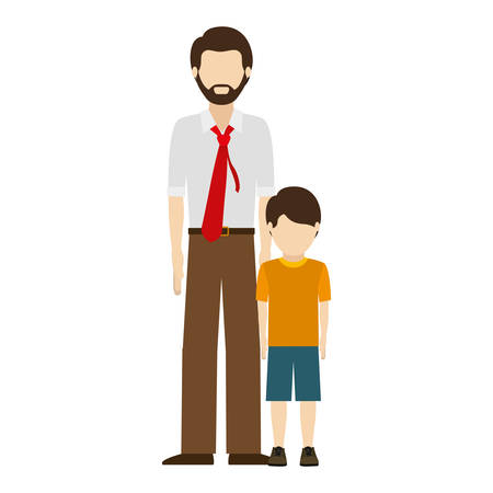 avatar man dad wearing red tie with his son over white background. vector illustrationのイラスト素材