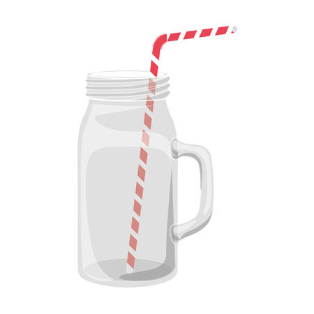 mason jar container with red and white striped straw over white background. vector illustrationのイラスト素材