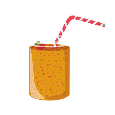 smoothie drink on mason jar with straw and strawberry decorations over white background. vector illustrationのイラスト素材