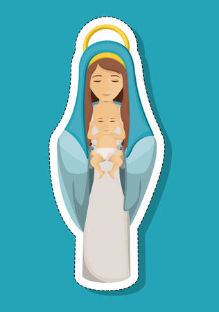 Mary cartoon with baby jesus icon. Holy night family christmas and betlehem theme. Colorful design. Vector illustrationのイラスト素材