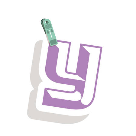 Clothespin holding relive letter y in shade vector illustrationのイラスト素材