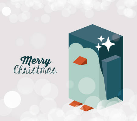 Isometric penguin icon. Christmas season decoration and celebration theme. Colorful design. Vector illustrationのイラスト素材
