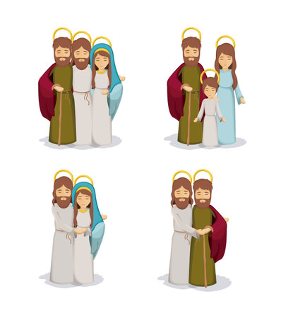 Mary joseph and jesus cartoon icon. Holy night family christmas and betlehem theme. Colorful design. Vector illustrationのイラスト素材