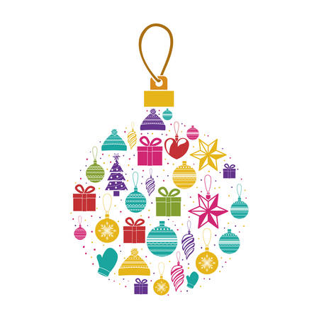 decorative christmas ball decoration  with many elements of season over white background. colorful design. vector illustrationのイラスト素材