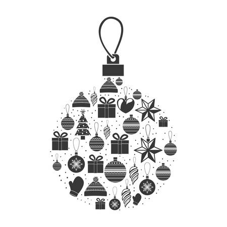 silhouette of decorative christmas ball decoration  with many elements of season over white background.  vector illustrationのイラスト素材