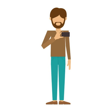 man of beard padlock take selfie vector illustrationのイラスト素材
