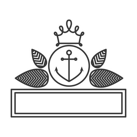 silhouette shield with anchor in circle and leafsのイラスト素材