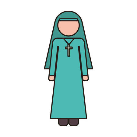 woman nun with religious cross icon over white background. vector illustrationのイラスト素材
