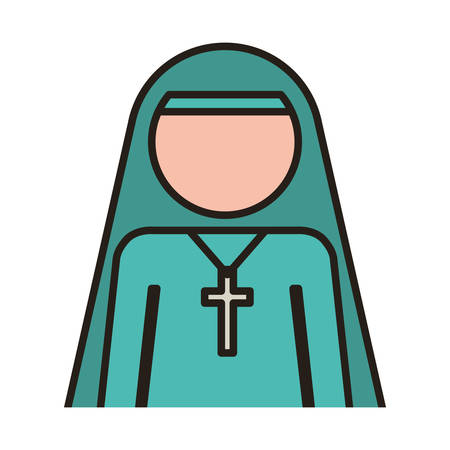 woman nun with religious cross icon over white background. vector illustrationのイラスト素材