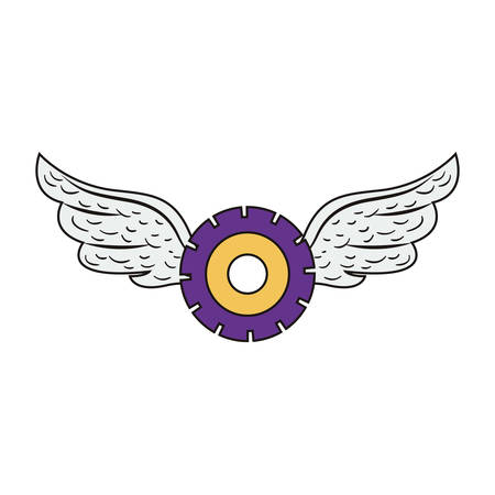 purple and yellow gear wheel with wings icon over white background. vector illustrationのイラスト素材