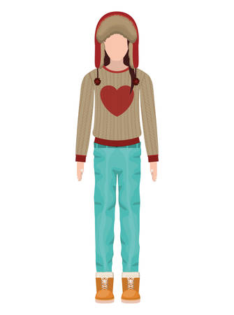 avatar woman standing and wearing winter clothes. over white background. vector illustrationのイラスト素材