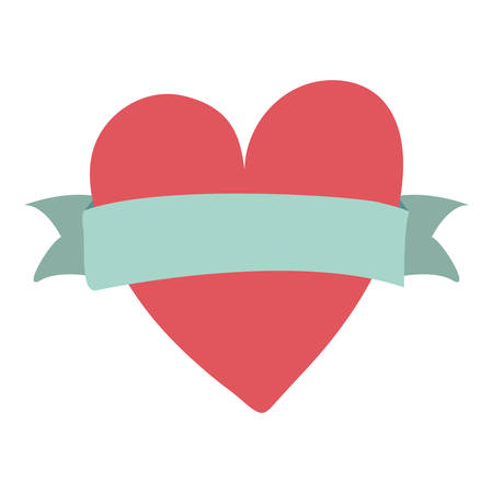 pink heart shape icon with blue ribbon over white background. vector illustrationのイラスト素材