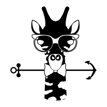 silhouette of giraffe cartoon with glasses and bow tie.animal hipster lifestyle design. vector illustrationのイラスト素材