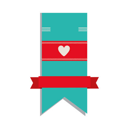 blue label with heart icon inside and red ribbon over white background. vector illustrationのイラスト素材