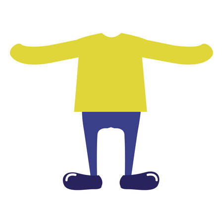 yellow shirt with blue pants and shoes. casual boy kid clothes over white background. vector illustrationのイラスト素材