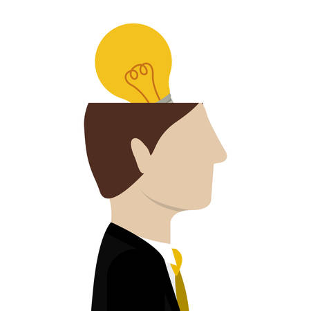 human open head profile with yellow bulb light over white background. vector illustrationのイラスト素材