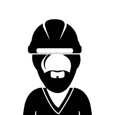 silhouette of industrial worker with helmet protection over white background. vector illustrationのイラスト素材